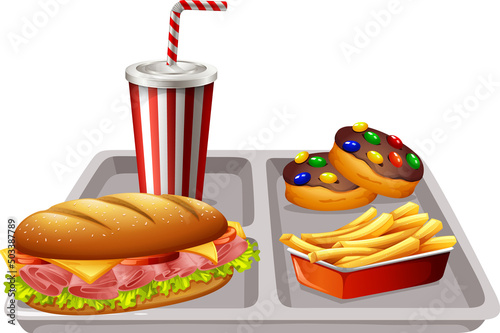 Fast food meal set on white background