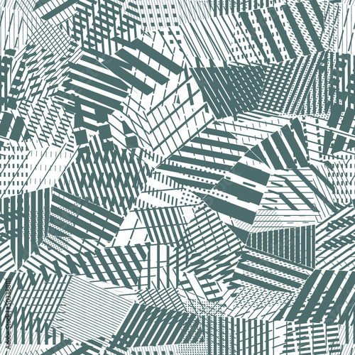 Monochrome abstract background vector collage with discontinue, grungy, jagged shapes. Concept low-poly seamless pattern.