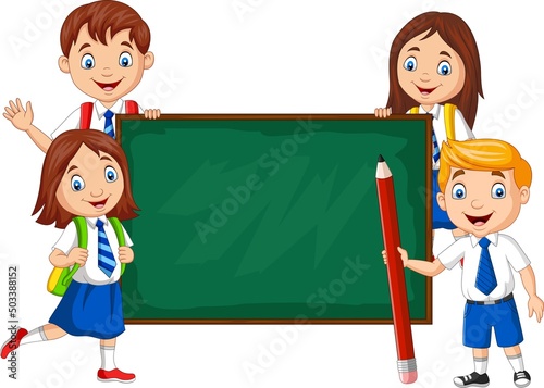 Cartoon school children with chalkboard
