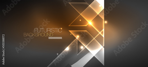 Background neon glowing lines and geometric shapes. Lights in the dark wallpaper for concept of AI technology, blockchain, digital, communication, 5G, science