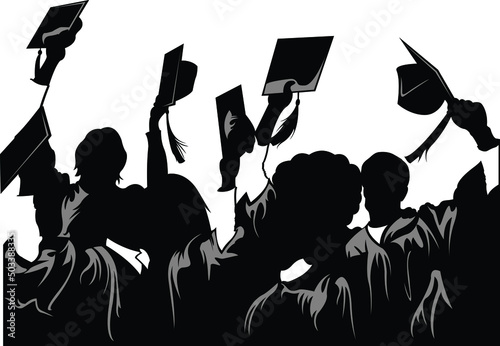 Students celebrating graduation vector silhouette.