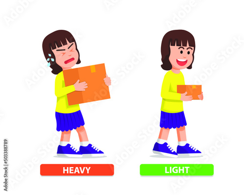 cute little girl carrying heavy and light things