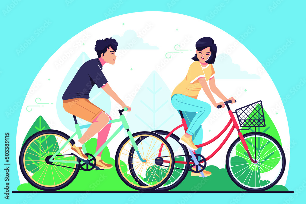 young people riding bicycle illustration background
