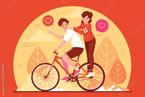 couple in love riding a bicycle illustration