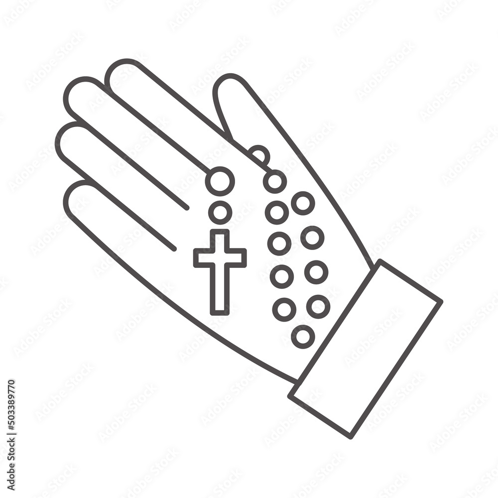Rosary beads silhouette. Prayer jewelry for meditation. Catholic chaplet with a cross in hand. Religion symbol. Vector illustration. Rosary beads silhouette. Prayer jewelry for meditation. Catholic chaplet with a cross in hand. Religion symbol. Vector illustration.