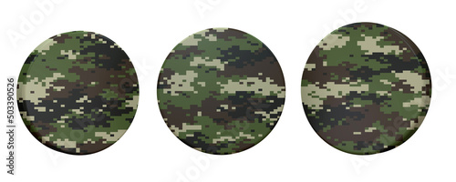 Obraz na płótnie A beautiful view of 3d illustration with army button camouflage in 3 positions. w salonie