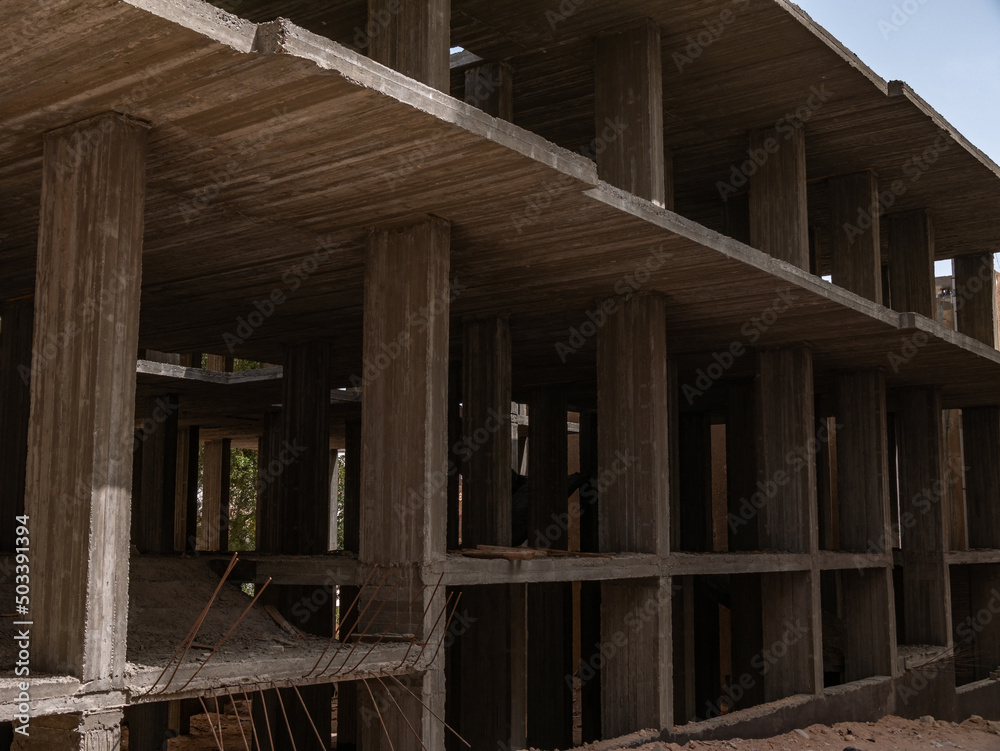 Obraz premium Construction works. Construction of buildings using modern technologies.