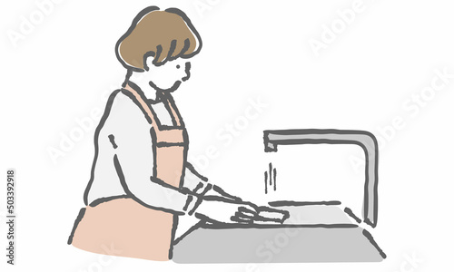 食器洗いをする女性イラスト