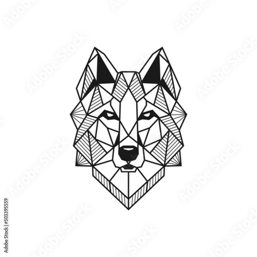 Wolf head icon. Abstract triangular style. Contour for tattoo, logo, emblem and design element.