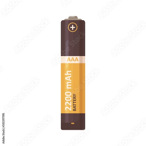 AAA battery icon. 3 three, triple A type power item of standard size. Dry alkaline electrical energy cylinder. Cylindrical object. Flat vector illustration isolated on white background