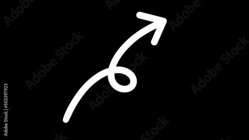 Set of white wiggly hand drawn doodle arrows and underlines looping video on black background. photo