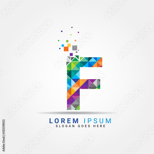 Letter F geometric logo design template with perfect combination of colors for business and company identity. Abstract initial F alphabet logo element