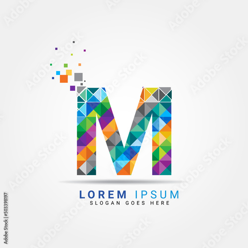 Letter M geometric logo design template with perfect combination of colors for business and company identity. Abstract initial M alphabet logo element