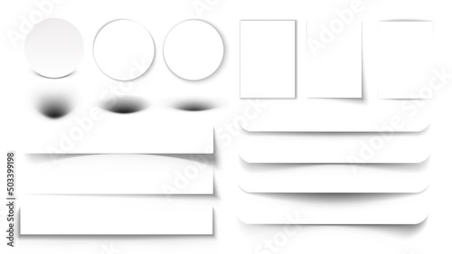 Realistic shadow overlay. Square and round shade dividers, paper poster banner book cover and flyer shadow effect. Vector isolated transparent set