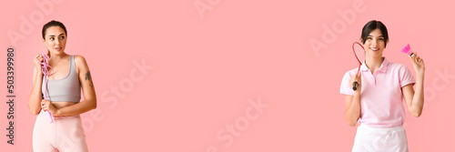 Sporty female badminton pla...
