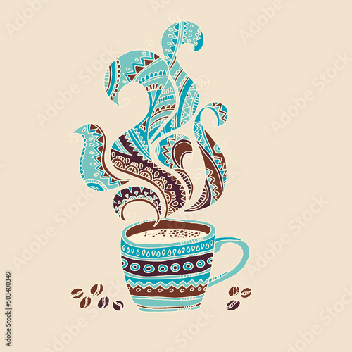 Cappuccino coffee mug in boho style