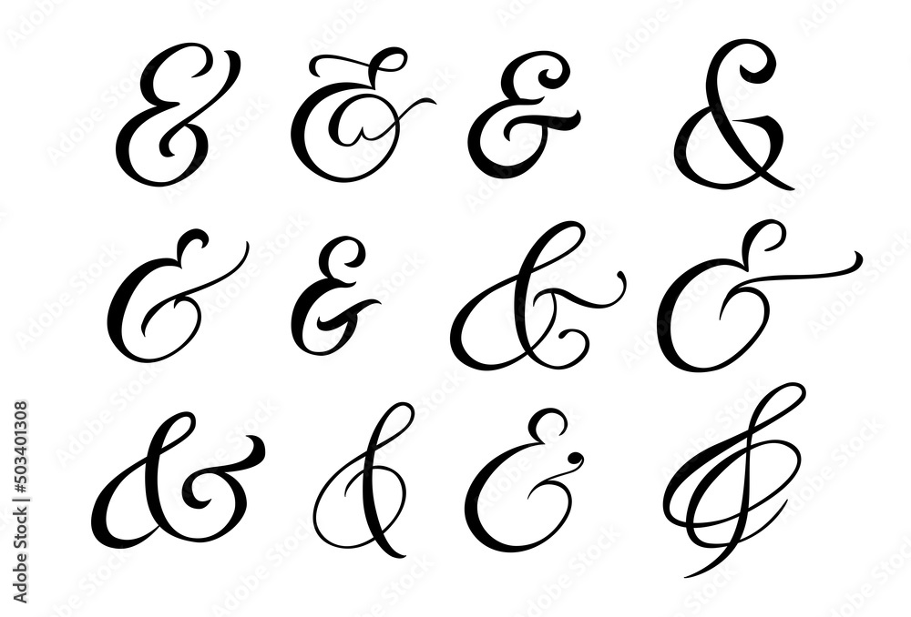 Typography script ampersand. Flourish lettering element for wedding invitation, poster, card. Decorative hand drawn symbol. Vector illustration Typography script ampersand. Flourish lettering element for wedding invitation, poster, card. Decorative hand drawn symbol. Vector illustration