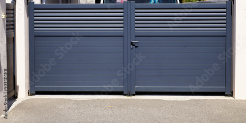 Aluminum gray modern style home dark grey gate portal of suburb door house