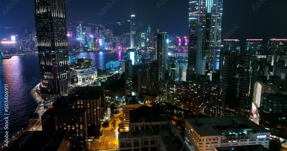 Aerial view of Hong Kong city at night