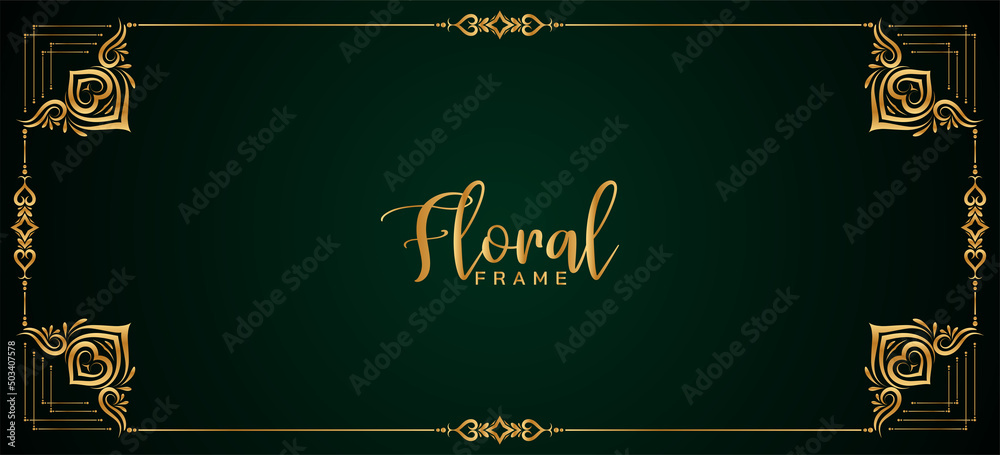Stylish golden floral frame border dark green banner design Stock ...