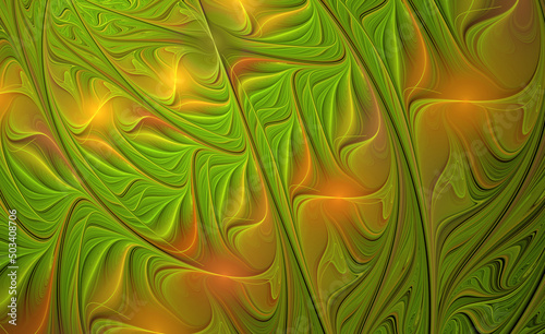 Abstract fractal pattern. Green and orange color scheme