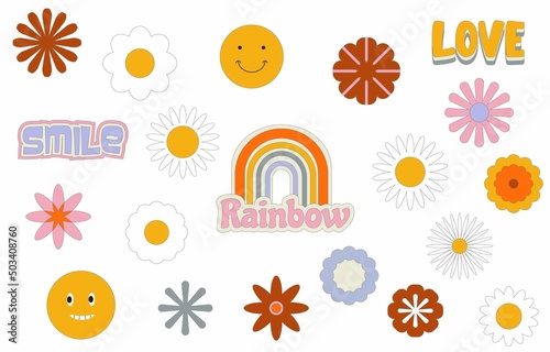 Retro 70s and 80s teenager object design in pop and groovy style