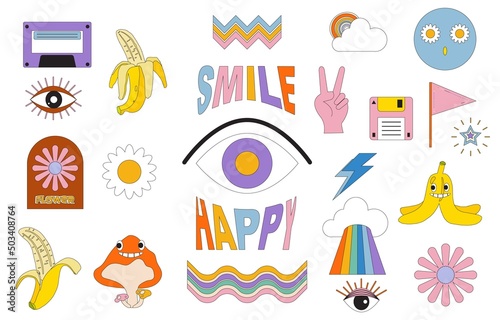 Retro 70s and 80s teenager object design in pop and groovy style