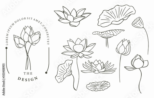 Black lotus flower outline.Vector illustration for icon,sticker,printable and tattoo