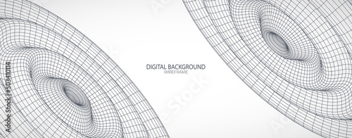 Abstract background with waves. 3D surface. Template for science and technology presentation.