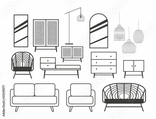 A set of furniture icons on an insulated layer