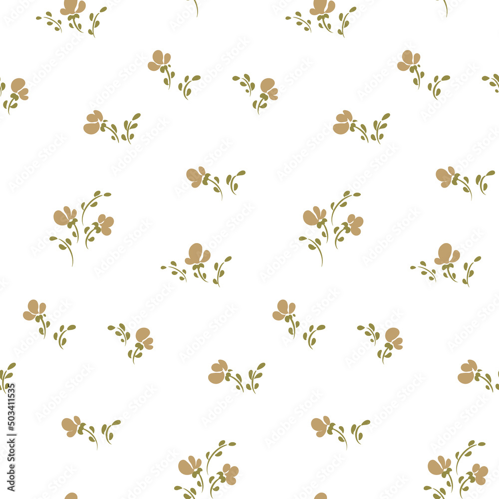 Romantic floral print with minimal botanical composition. Seamless pattern with small painted flowers, bouquets, leaves, twigs on a white background. Vector illustration. Romantic floral print with minimal botanical composition. Seamless pattern with small painted flowers, bouquets, leaves, twigs on a white background. Vector illustration.