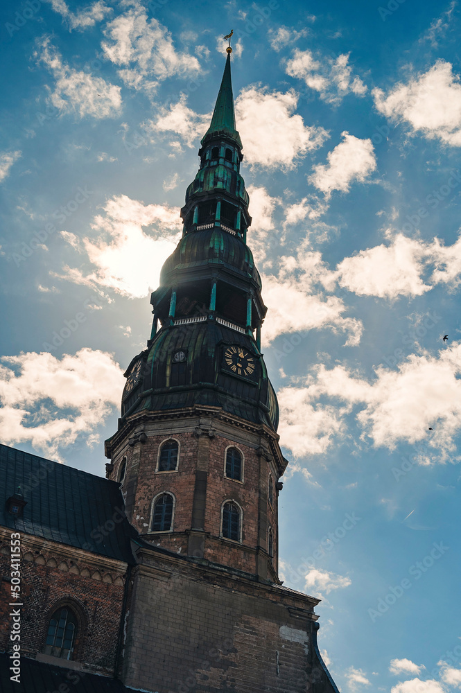 Beautiful architecture in Old Riga, during sunny spring day