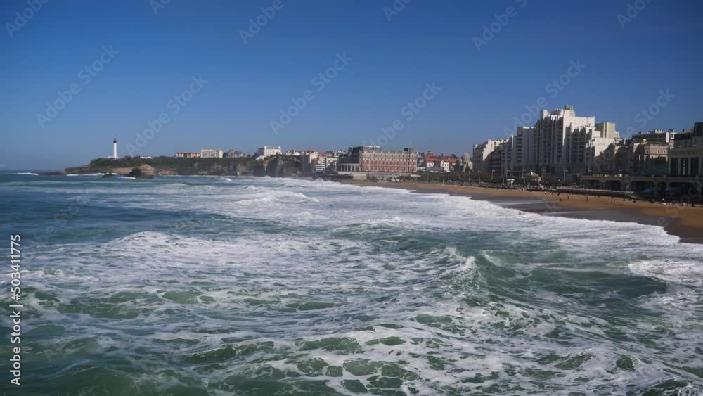 Famous Biarritz beach with ocean waves, Aquitaine, France Famous Biarritz beach with ocean waves, Aquitaine, France
