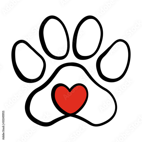 Dog and cat heart paw print vector icon. Animal love sticker.