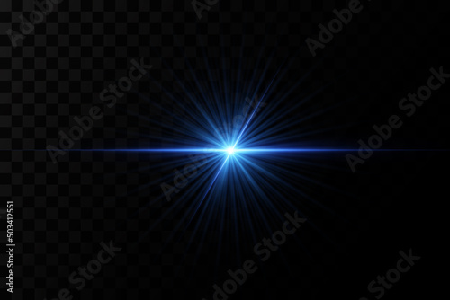Effect of bright glow of blue stars. Light particles.