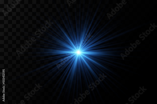 Effect of bright glow of blue stars. Light particles.