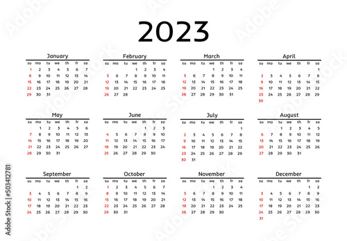 Calendar for 2023 isolated on a white background