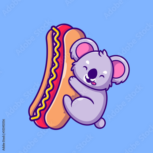 Photography Cute Koala Holding Big Hotdog Cartoon Vector Icon Illustration