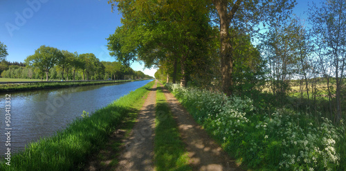 Fototapeta Naklejka Na Ścianę i Meble -  Canal.  Waterway. Drentse hoofdvaart. Uffelte Drenthe Netherlands. Panorama.