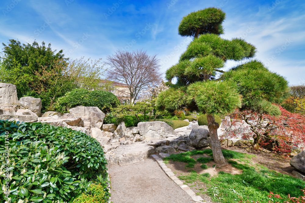 Freiburg, Germany, Japanese garden in public park called 'Seepark' Freiburg, Germany, Japanese garden in public park called 'Seepark'
