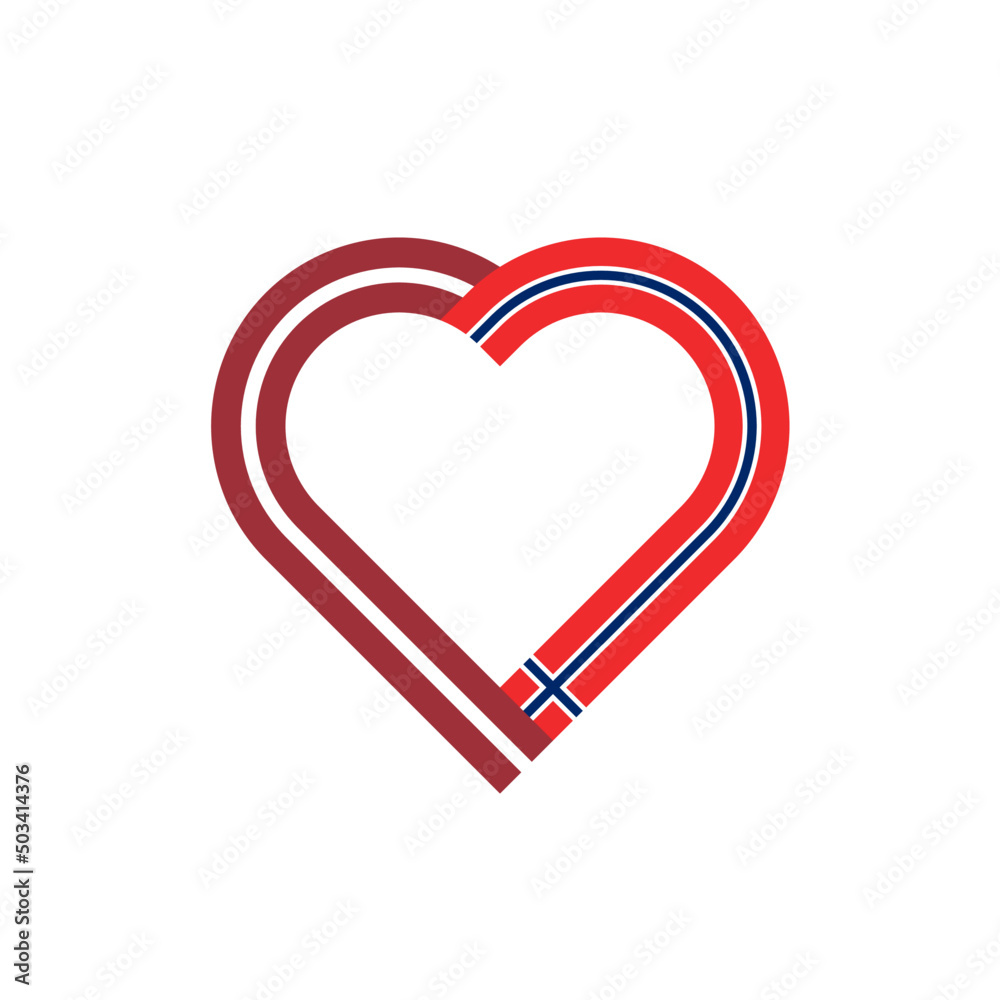 unity concept. heart ribbon icon of latvia and norway flags. vector illustration isolated on white background