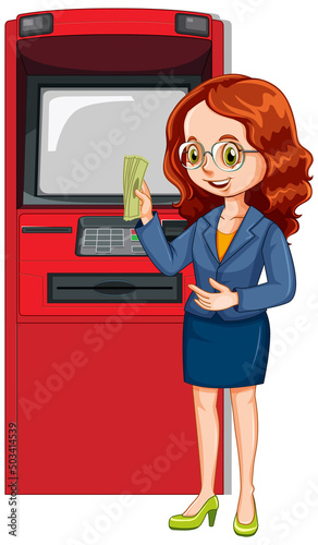 Business woman withdraw money from atm machine