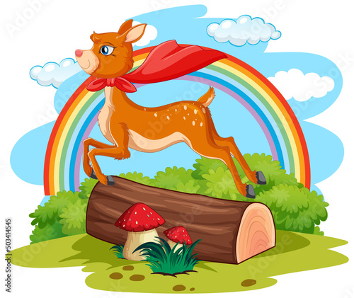Scene with deer jumping over the log