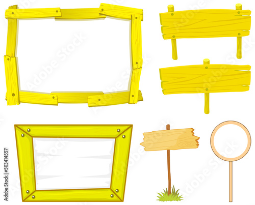 Set of wooden sign banner in yellow colour
