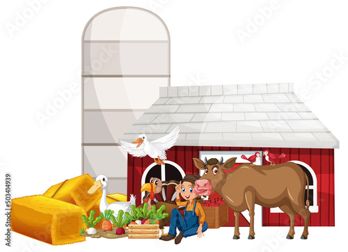 Farming theme with farmer and animals