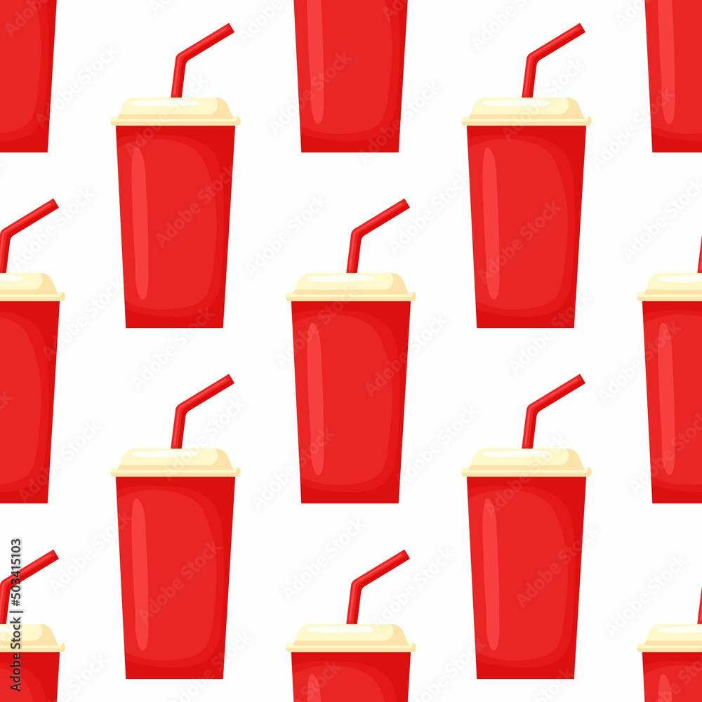 Soda paper cup seamless pattern. Cool drink concept icon. Vector illustration in flat style Soda paper cup seamless pattern. Cool drink concept icon. Vector illustration in flat style
