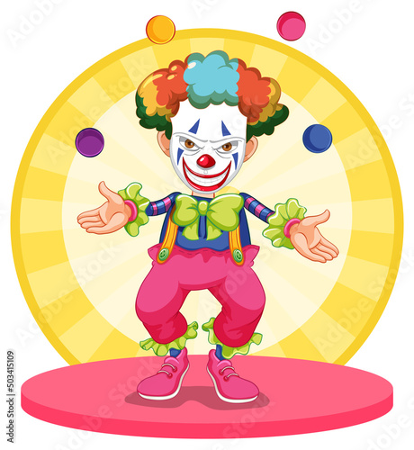 Cartoon clown performing juggling balls