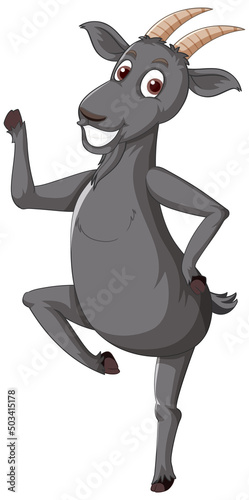 Black goat standing on one leg