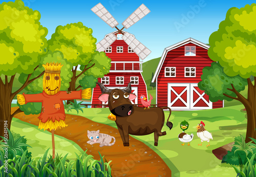 Animals in farm landscape