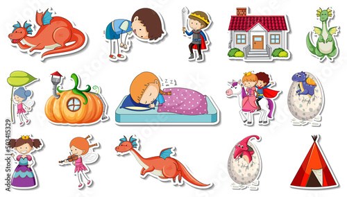 Sticker set of fantasy fairy tale cartoon characters